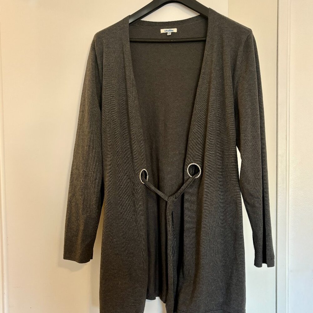 Elegant Medium Gray Cardigan with Rhinestone embellishment